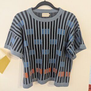 The Endery Bauhaus Short Sleeve Sweater Tee - Neptune XS/S